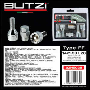 Écrous antivol BUTZI pour roues voiture, type FF.