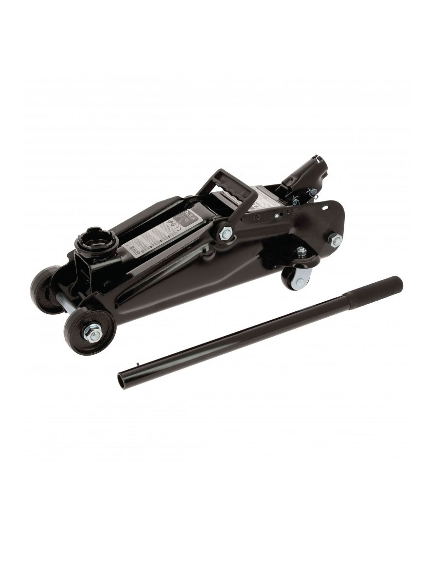 Cric hydraulique roulant professionnel noir.