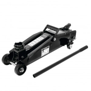 Cric hydraulique noir sur fond blanc.