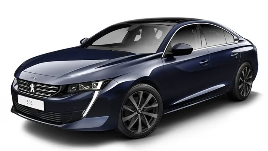 Berline Peugeot 508 bleue, élégante et moderne.