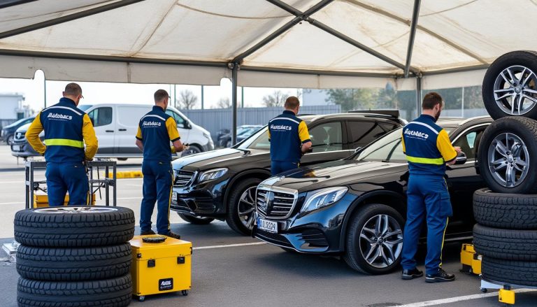 profitez du service express de montage de pneus d'autobacs, réalisé rapidement sous une tente pour votre confort et gain de temps. qualité et efficacité garanties.